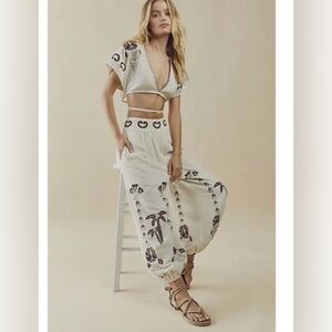 Free people Kai Embroidered Cream set crop top Balloon Pants